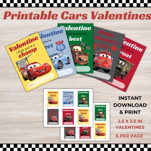 Tarjetas de San Valentín de Cars para imprimir. Tarjetas de San Valentín de 2,5 x 3,5 pulgadas. Disney Pixar Cars Valentines. Descarga digital. Descarga en PDF.