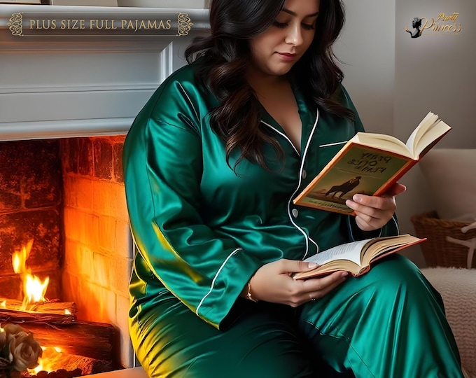 Personalized Satin Full Pajama Set Bridesmaid Pajama Plus Size Pajamas Bridal Party Pajamas Bride Pajama Bachelorette Party Bridesmaid Gift