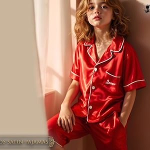 Luxury Kids Satin Pajamas – Personalized Satin Sleepwear for Boys & Girls – Custom Name Nightwear – Comfortable and Stylish Loungewear Set