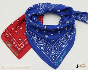 Embroidered Text Bandana Custom Name Bandana Custom Biker Bandanas Paisley Bandana with Custom Text Bandana Personalized Embroidery Bandana