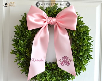 Custom Embroidered Wreath Sash - Monogram Wreath Sash - Front Door Wreath Sash - Initial Door Sash - Monogram Wreath Sash - Christmas Gifts