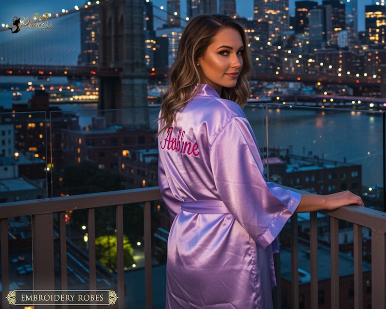 Embroidery Robe Embroidered Satin Robe - Bridal Party Robe - Custom Satin Robe - Satin ...