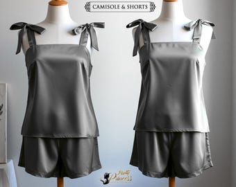 Bridesmaids Gifts Cami Tie Knot and Shorts Satin Pj Sets Satin Cami Tank and Shorts Bridal Sets Gift For Her Wedding Gifts
