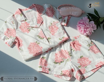 Floral Print Pajamas Hydrangea Print Short Pajamas Rayon Women Hydrangea Pajama Set Women Matching Pajamas Bridesmaid Pajama Gift for Her