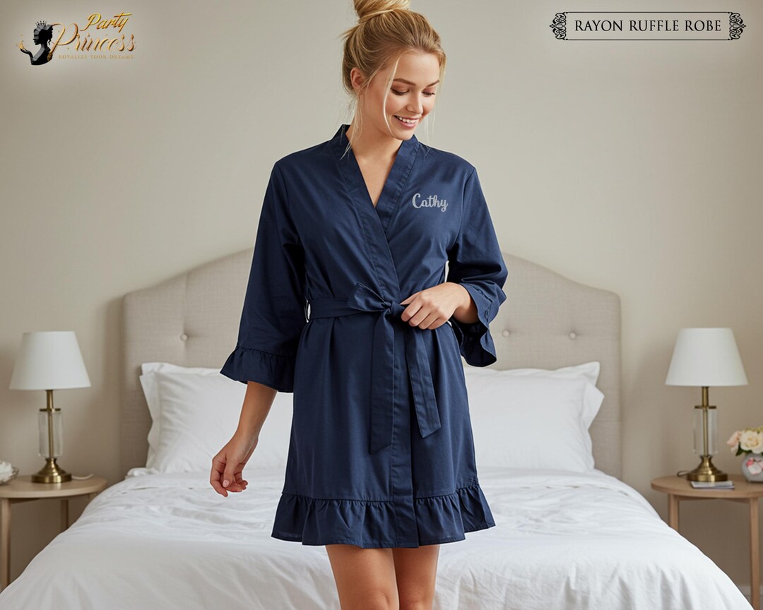 White Ruffle Robe Personalized Rayon Ruffle Robe for Bride Robe Bridesmaid Robe Bridal ...