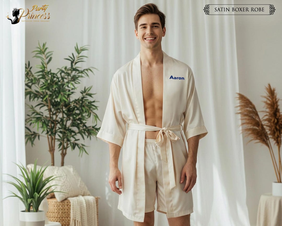 Personalized Satin Men's Boxer Robe With Custom Name – Groom Getting ...