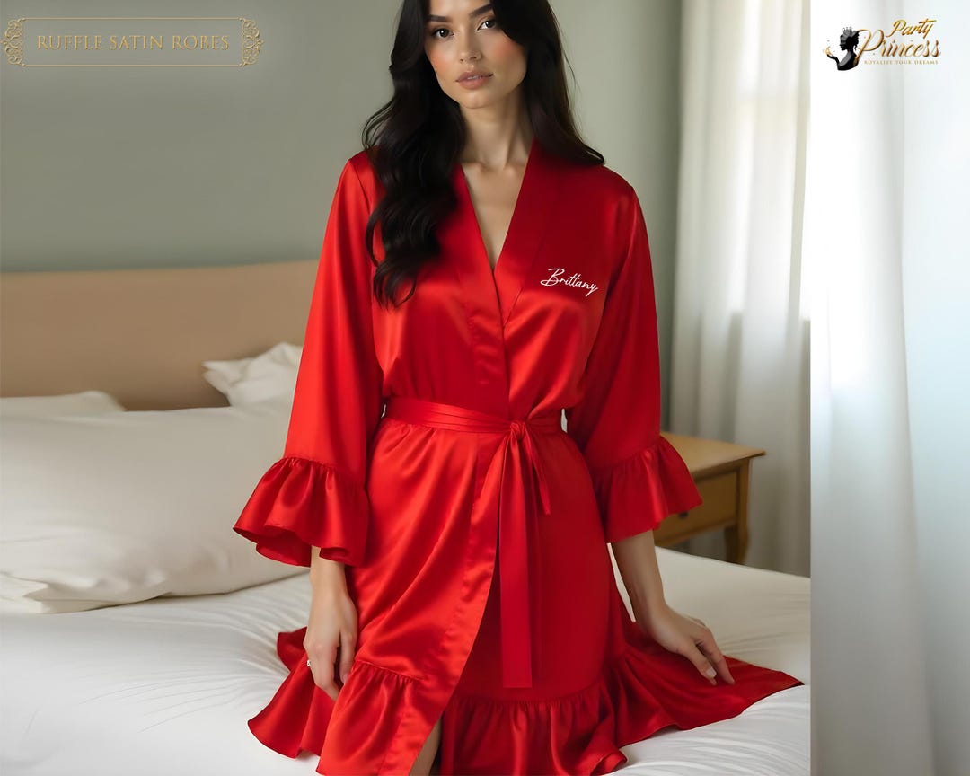 Bridal Party Ruffle Robes - Personalized Bridal Robe - Satin Ruffle ...