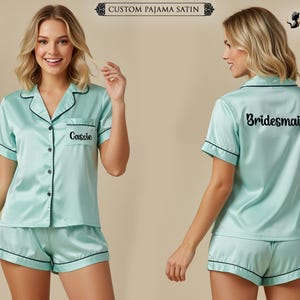 Bridesmaid Satin Pajamas Custom Wedding Pajamas Set Bride Squad Gift Bachelorette Party Pjs for Women Wedding Outfits Bridal Party Gifts