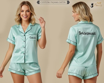 Bridesmaid Satin Pajamas Custom Wedding Pajamas Set Bride Squad Gift Bachelorette Party Pjs for Women Wedding Outfits Bridal Party Gifts