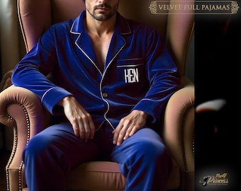 Personalized Velvet Pajamas Set | Men Full Pajama Set | Men&#39;s Velvet Full Pajama | Luxury Custom Christmas Pajamas | Christmas Gift for Him