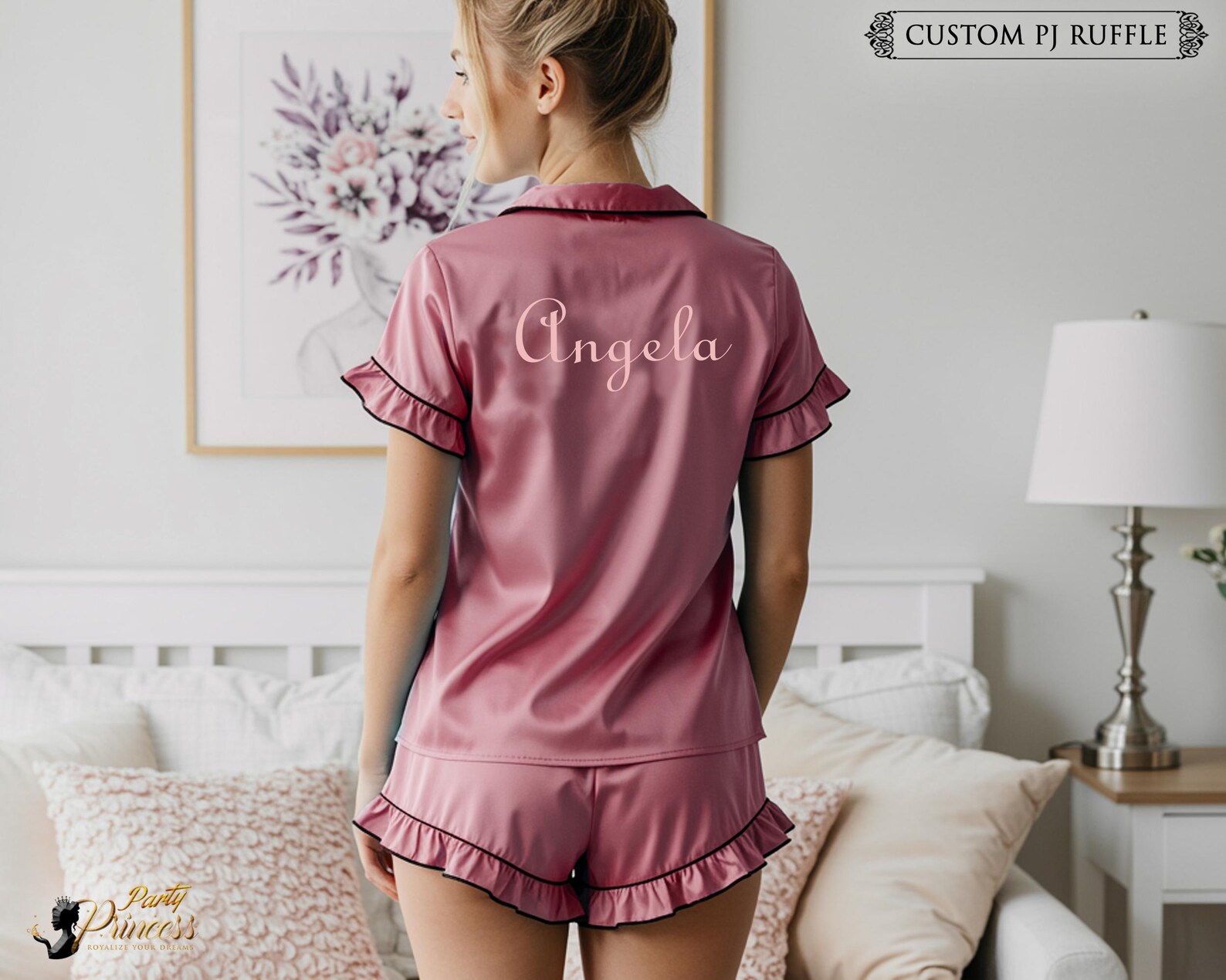 Monogram Pyjamas Personalized Monogram Ruffle Pajamas Bride Pajama Set Bachelorette ...