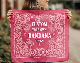 Customized Satin Bandanas, Custom Photo Bandana Set, Personalized Bandana, Paisley Bandana with Custom Design Bandana, Custom Satin Bandanas