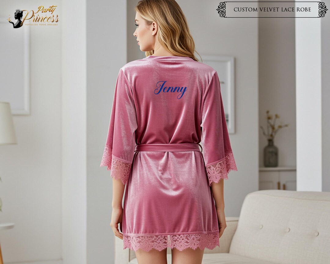 Custom Text Velvet Lace Robe for Women | Personalized Robe for Bridal ...