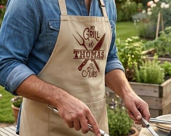 Personalized Grill Apron for Dad, Funny BBQ Apron With Name, Fathers Day Gift, Custom Cooking Apron for Grill Master