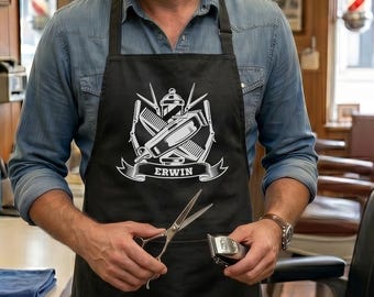 Personalized Barber Apron With Custom Name, Vintage Barbershop Apron, Hair Stylist Gift, Salon Professional Work Apron, Barber Shop Gift
