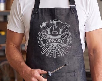 Personalized Handyman Apron For Dad, Custom Name Garage Work Apron, Fathers Day Gift For Mechanic, Woodworker, DIY Dad Or Tool Lover