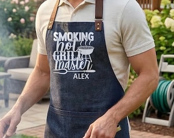 Grillfather Apron for Dad, Personalized BBQ Gift, Custom Name Grilling Apron, Fathers Day Cookout Apron for Grill Master