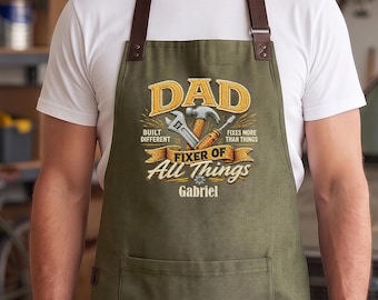 Personalized Built Different Dad Apron, Custom Name Fixer Of All Things Work Apron, Fathers Day Gift For Handyman Or DIY Dad
