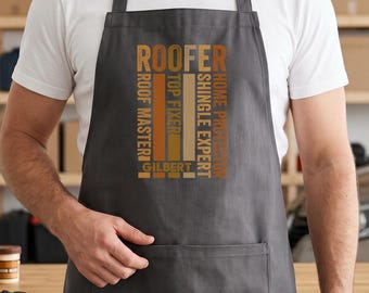 Personalized Roofer Apron For Dad, Custom Name Roofing Contractor Gift, Fathers Day Work Apron For Roof Master Or Handyman