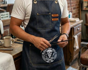Personalized Barber Apron, Custom Name Canvas Hair Stylist Apron, Barbershop Gift, Salon Apron With Pockets For Hairdresser