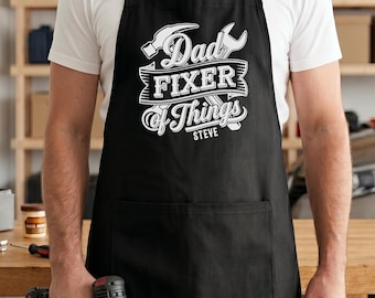 Personalized Dad Fixer Of Things Apron, Custom Name Handyman Apron, Fathers Day Gift For Mechanic, DIY Dad Or Tool Lover