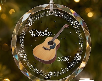 Personalized Guitar Ornament, Music Lover Christmas Ornament, Custom Glass Keepsake for Guitarist, Music Teacher Gift, 2026 Ornament