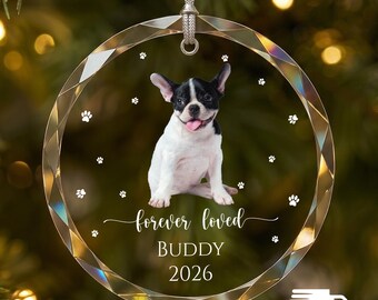 Pet Memorial Ornament, Personalized Dog or Cat Photo Ornament, Forever Loved Glass Keepsake, Pet Loss Gift, Remembrance Christmas Decor