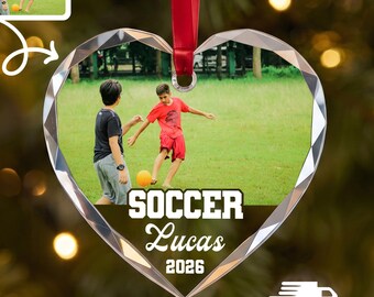 Personalized Soccer Photo Christmas Ornament, Custom Soccer Player Ornament, Kids Sports Keepsake, Soccer Team Gift, Custom Name Year