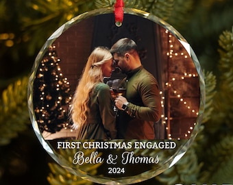 Personalized First Christmas As Engaged Ornament, Custom Couple Name Ornament, Couples Photo Gifts, Christmas Fiancé Gifts, Gift For Her
