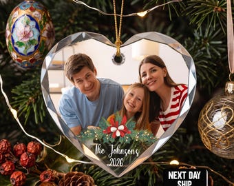 Personalized Photo Christmas Ornament, Custom Picture Ornament, Family Name Ornament, Acrylic Ceramic Glass Christmas Keepsake