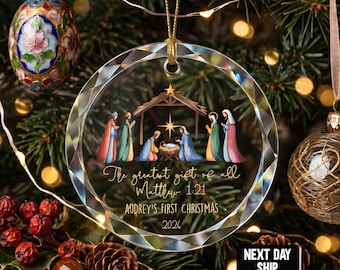 Matthew 1:21 Christmas Ornament, Personalized Nativity Ornament, Christian Baby First Christmas Gift, Religious Christmas Keepsake