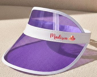 Cute Summer Visors with Name and Icon, Personalized Beach Visor, Custom Pool Party Accessory, Colorful Transparent Adult Visors