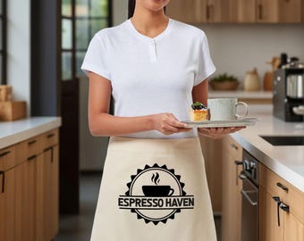Custom Logo Coffee Shop Apron, Personalized Waist Apron, Business Logo Waitress Apron, Waist Strapped Apron, Server Apron, Bartender Apron