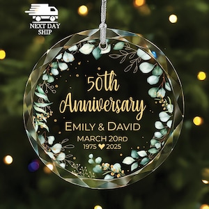 Customized Anniversary Ornament, Custom Glass Ornament, Gift for Parent, Grandparent Ornament, 10th 20th 25th 30th 50th Anniversary Keepsake