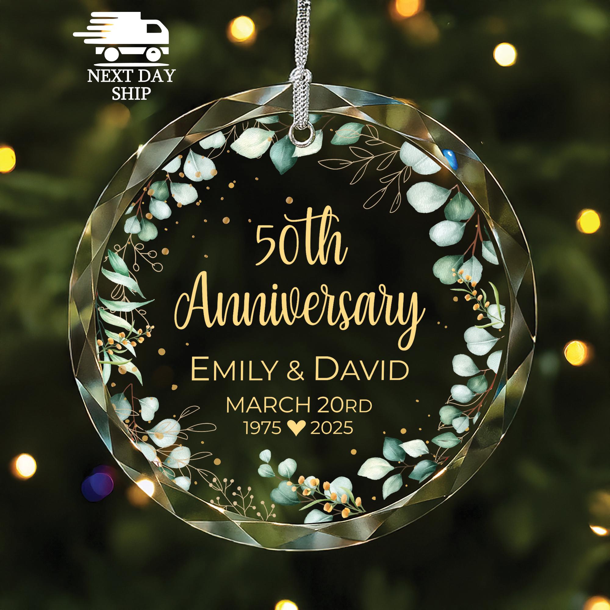 Customized Anniversary Ornament, Custom Glass Ornament, Gift for Parent, Grandparent Ornament, Personalized Couple Ornament