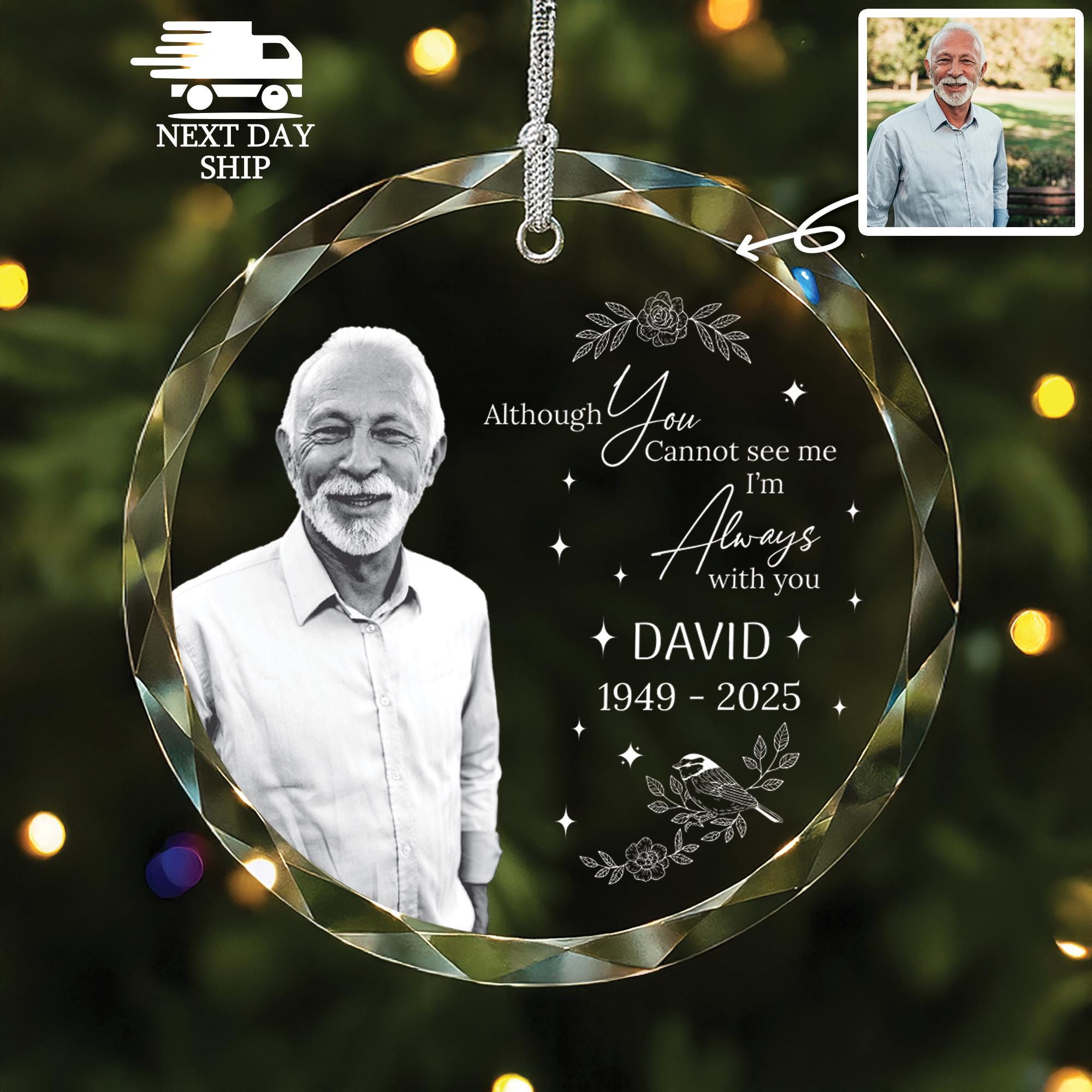 Memorial Photo Ornament, Remembrance Gift, Loss of Loved One Ornament, Sympathy Gift, In Loving Memory Christmas Gift, Bereavement Gift