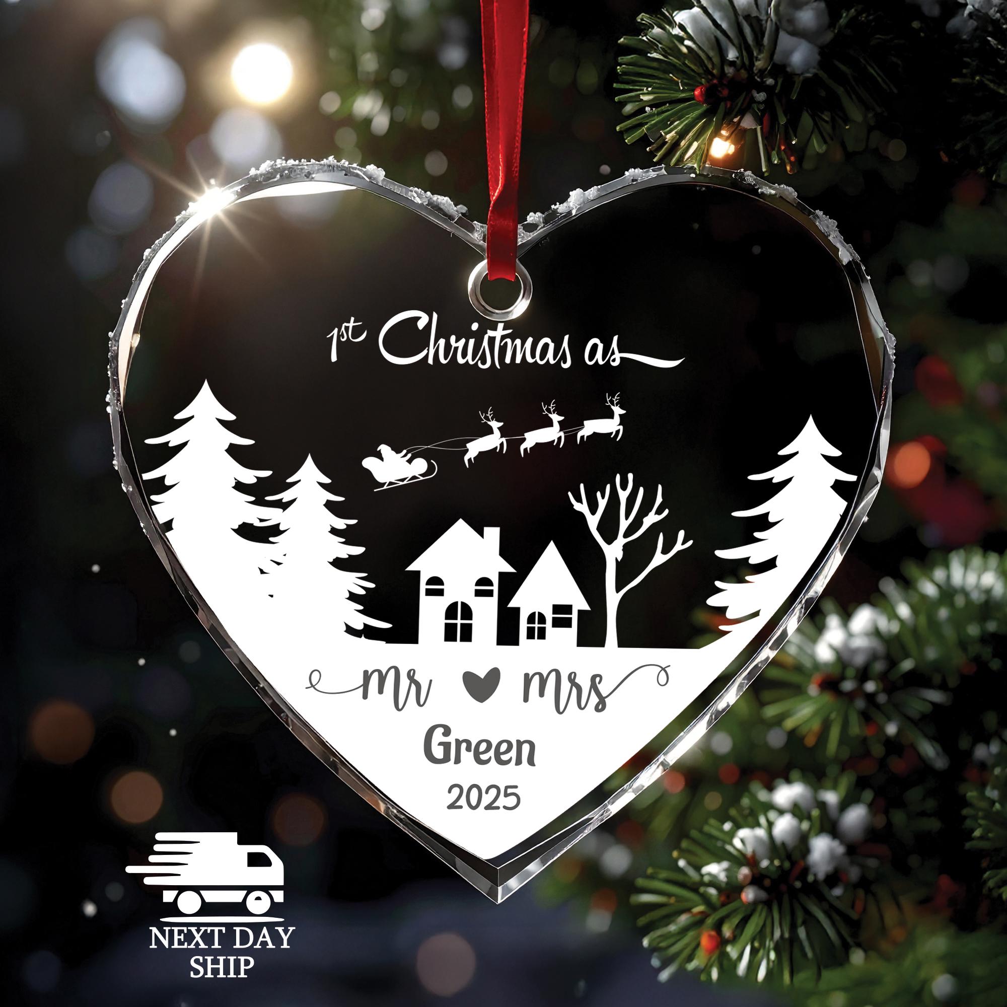 First Christmas as Mr & Mrs Ornament, Personalized Newlywed Glass Ornament, Couple Wedding Gift, Custom Holiday Keepsake 2025