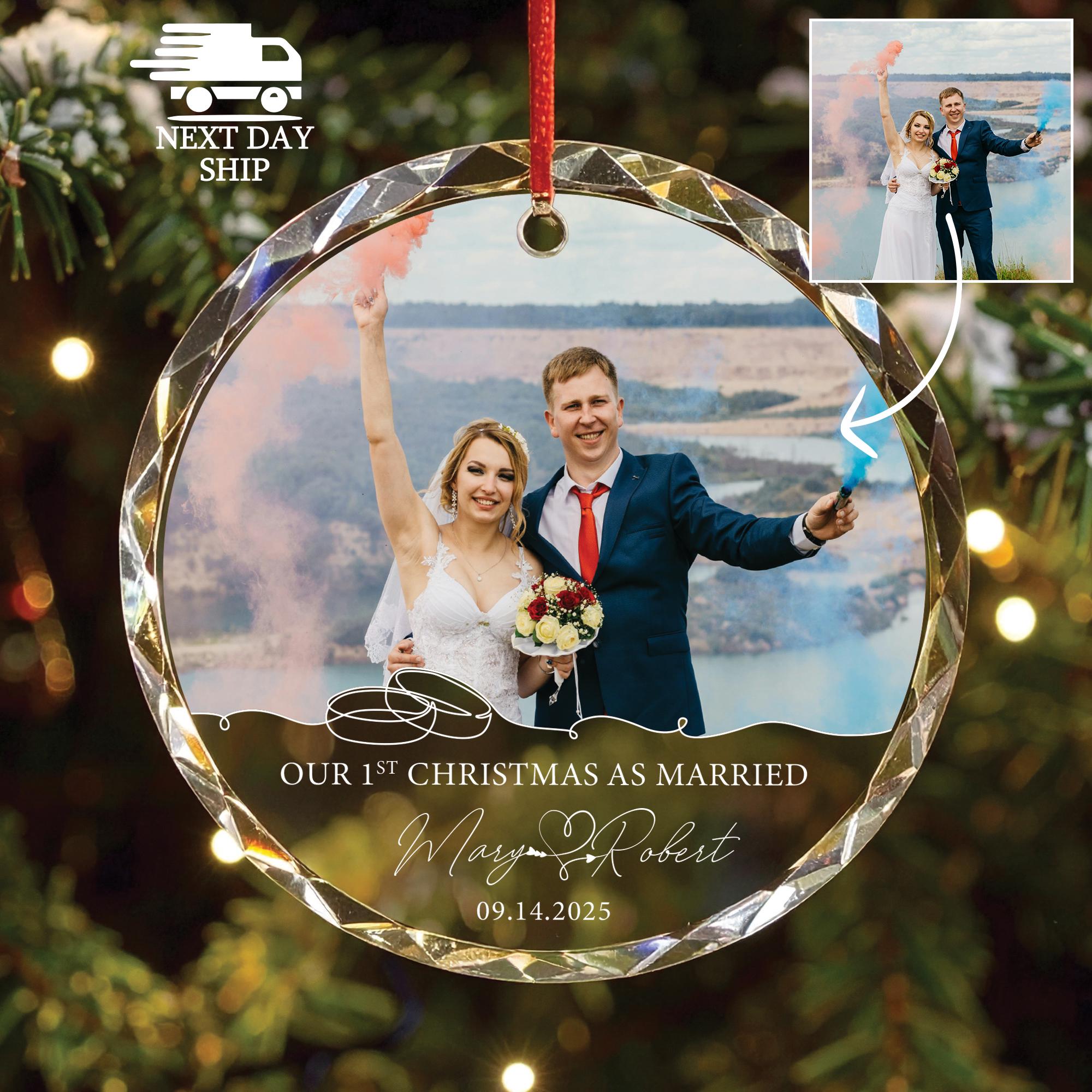 Custom Photo As Mr Mrs Ornament, Our First Christmas As Married Ornament, Personalized Name Ornament, Custom Couple Gift, Newlyweds Gift