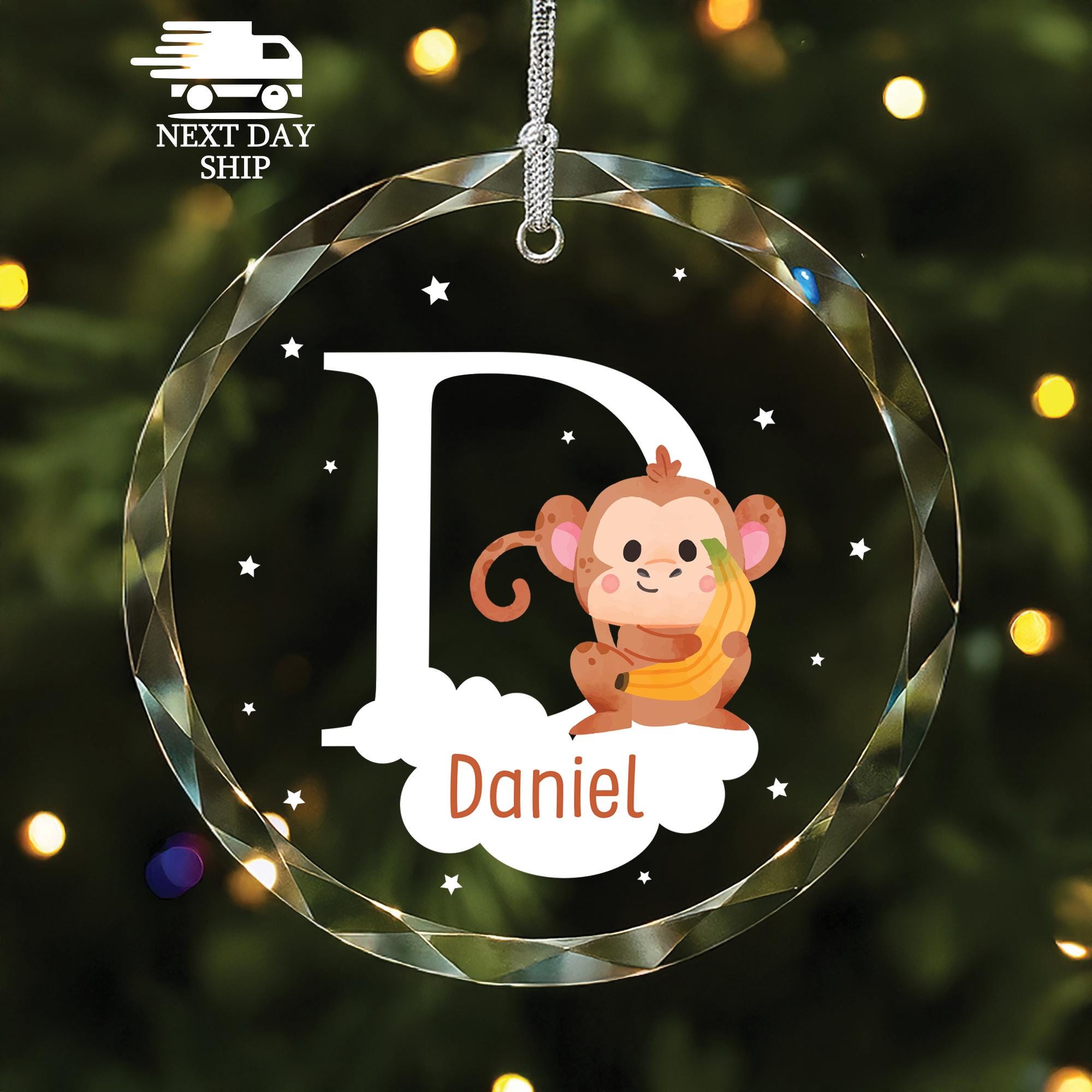 Cute Jungle Animals Baby Ornament Personalized, Monkey Lion Zebra Elephant Ornament, Safari Kids Ornament, Baby Name and Initial Keepsake