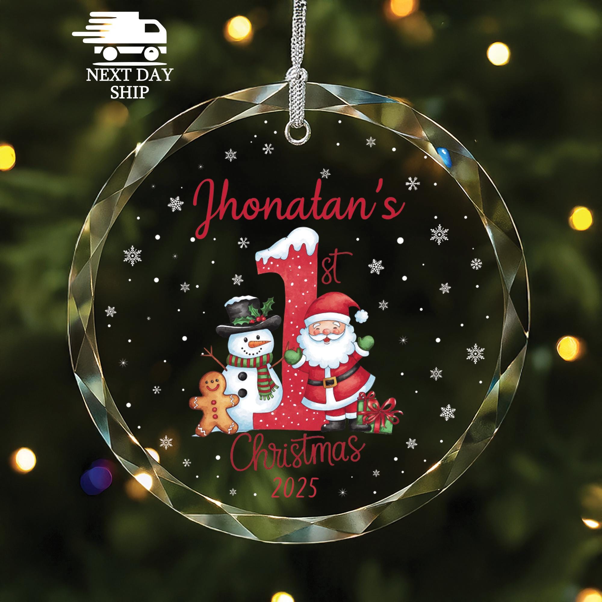 Personalized Baby First Christmas Ornament, New Baby Gift, Newborn Holiday Keepsake, Holiday Gift, Santa Snowman Gingerman Glass Ornament