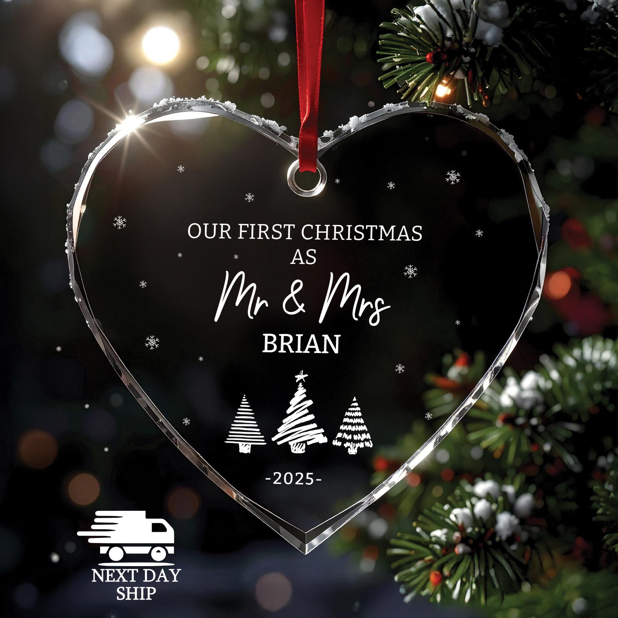 Mr Mrs Ornament, Our First Christmas Ornament, Family Name Ornament Gift, Newlywed Glass Ornaments, Couple Ornaments, Last Name Ornament