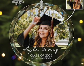 Personalized Graduation Ornament, Custom Photo Glass Keepsake, Class of 2026, College or High School Graduate Gift, College Graduation Gift