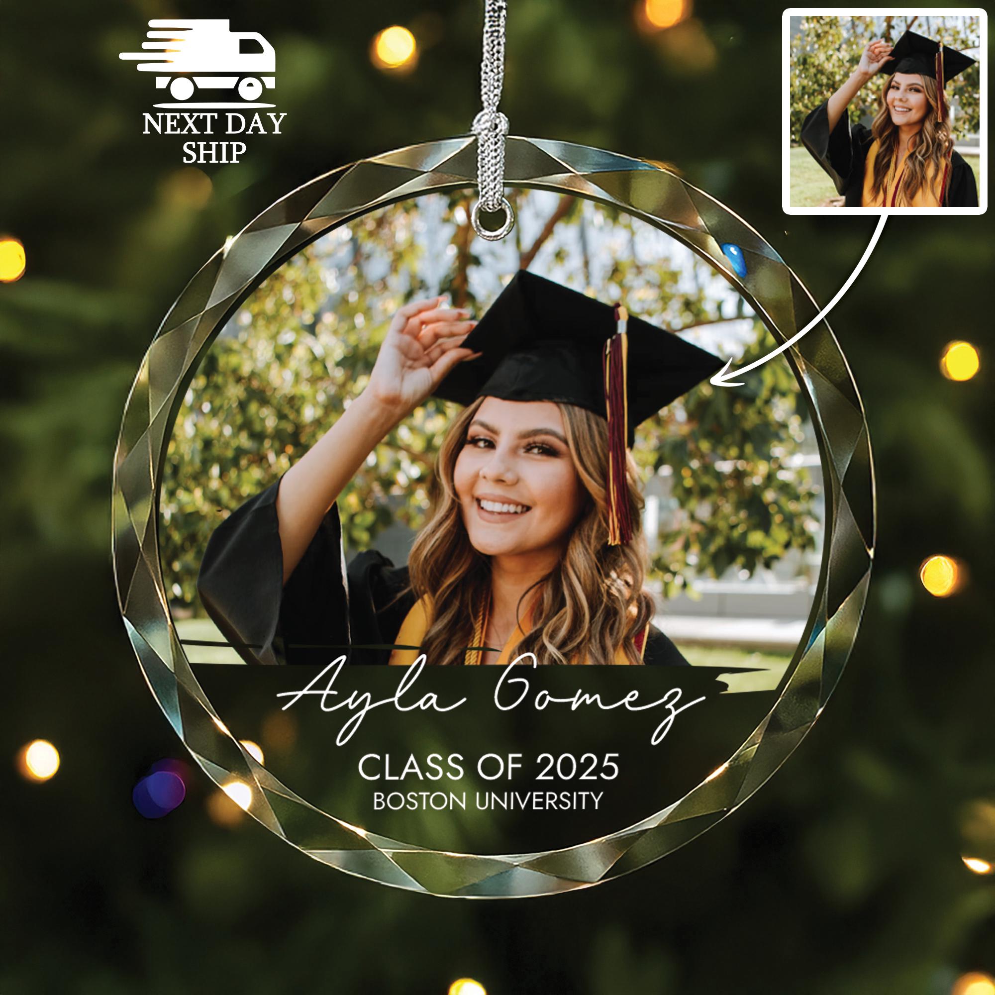 Personalized Graduation Ornament, Custom Photo Glass Keepsake, Class of 2026, College or High School Graduate Gift, College Graduation Gift