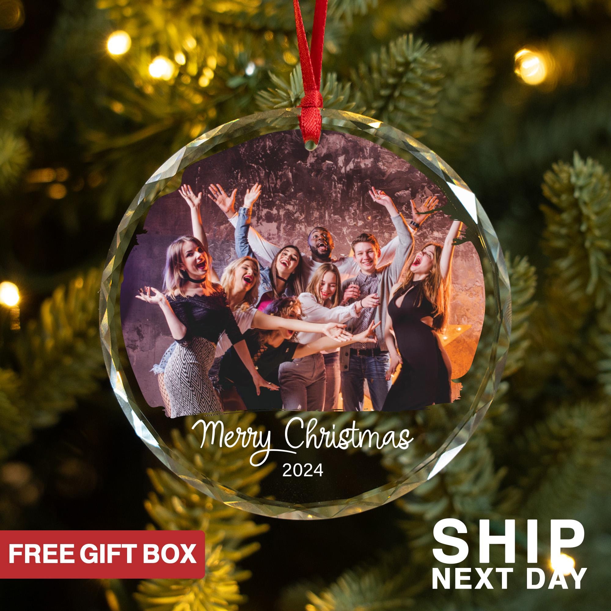 Custom Photo With Friends Ornament, Personalized Family Picture Ornament, Christmas Keepsake Ornament, Merry Christmas, Gift For Friend