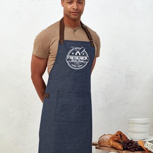 Steak House Name Apron, Personalized Est 2026 Apron, Cotton Apron with Faux Leather Straps, Custom Kitchen Apron, Cotton Bib Apron w Pocket afbeelding 10