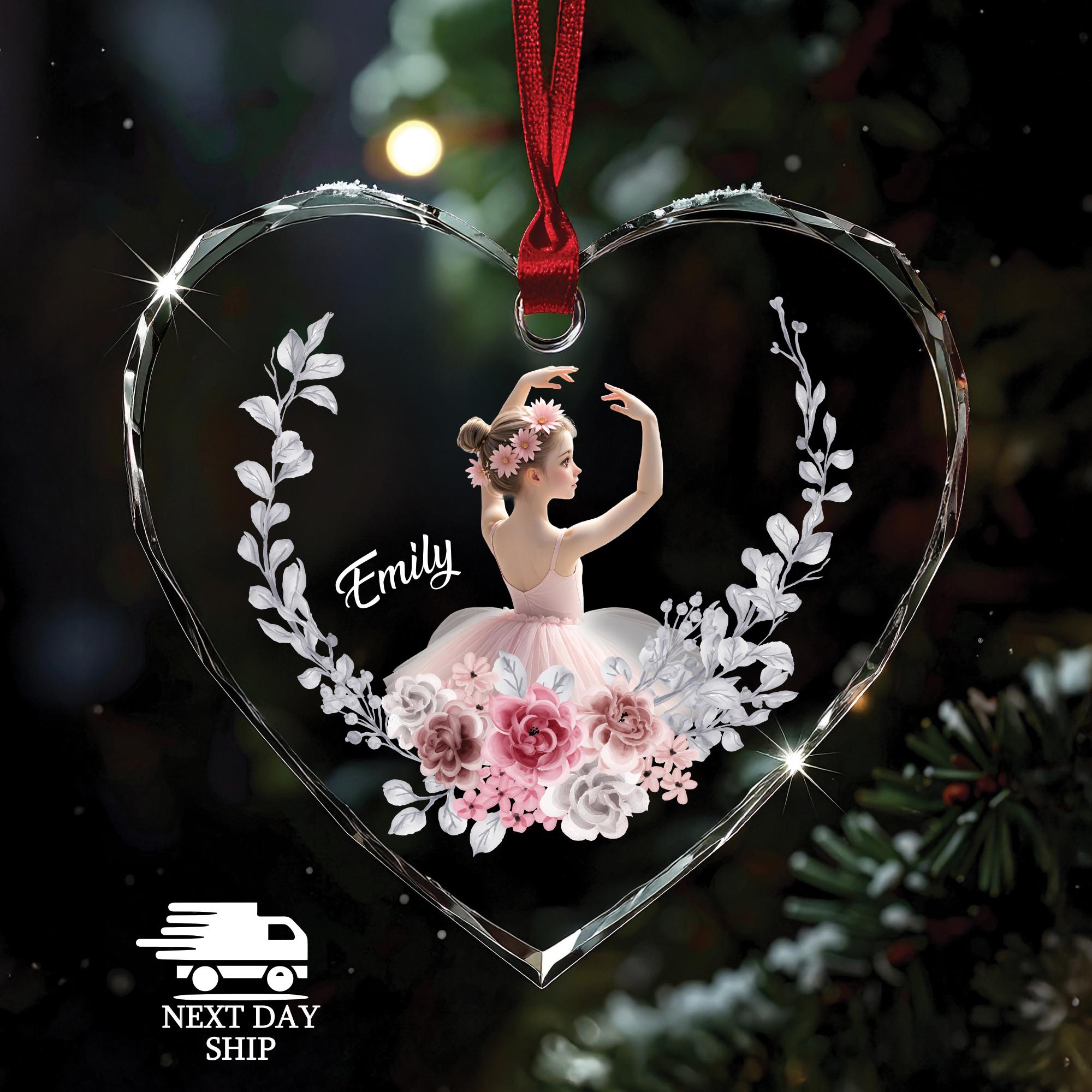 Custom Name Ballerina Ornament, Ballet Keepsake For Girls, Ballet Recital Ornament, Floral Ornament, Christmas Gift, Gift For Ballerina