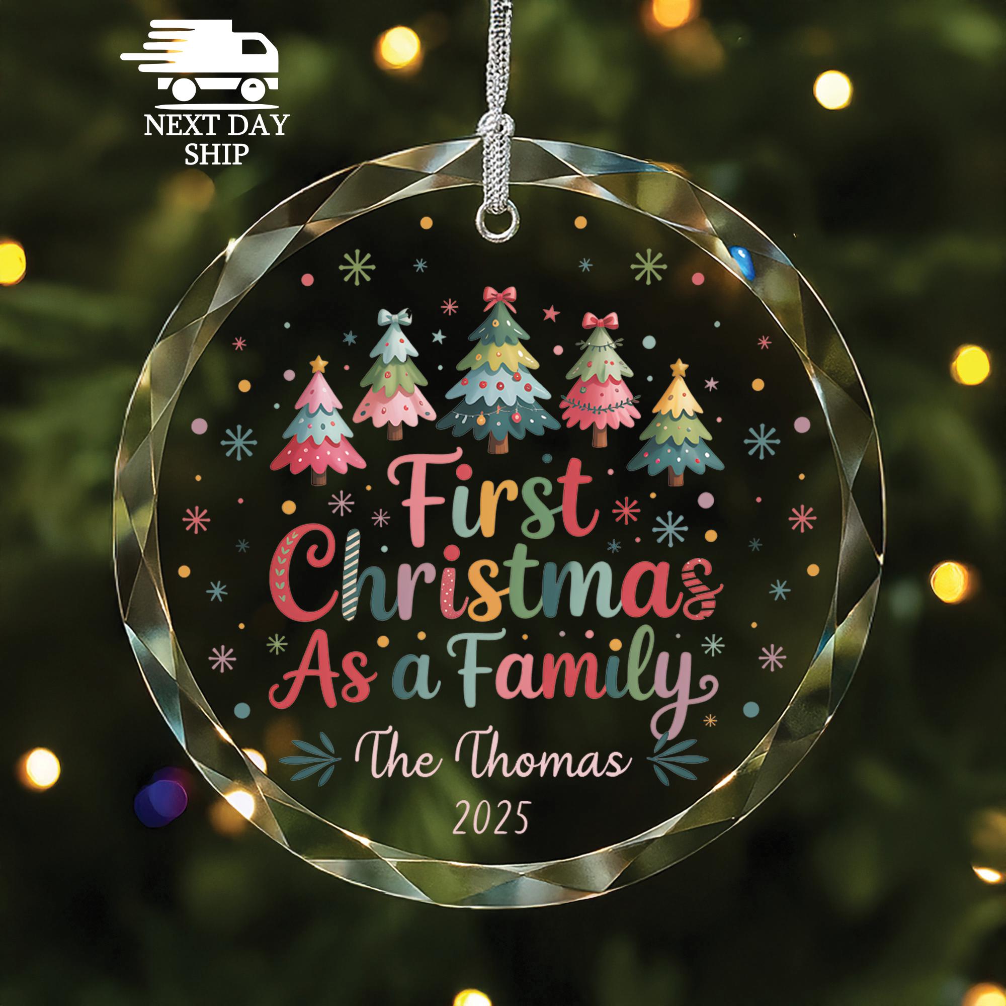 First Christmas as a Family Ornament, Personalized Glass Ornament with Family Name, Christmas Keepsake, New Family Gift, Glass Decoration