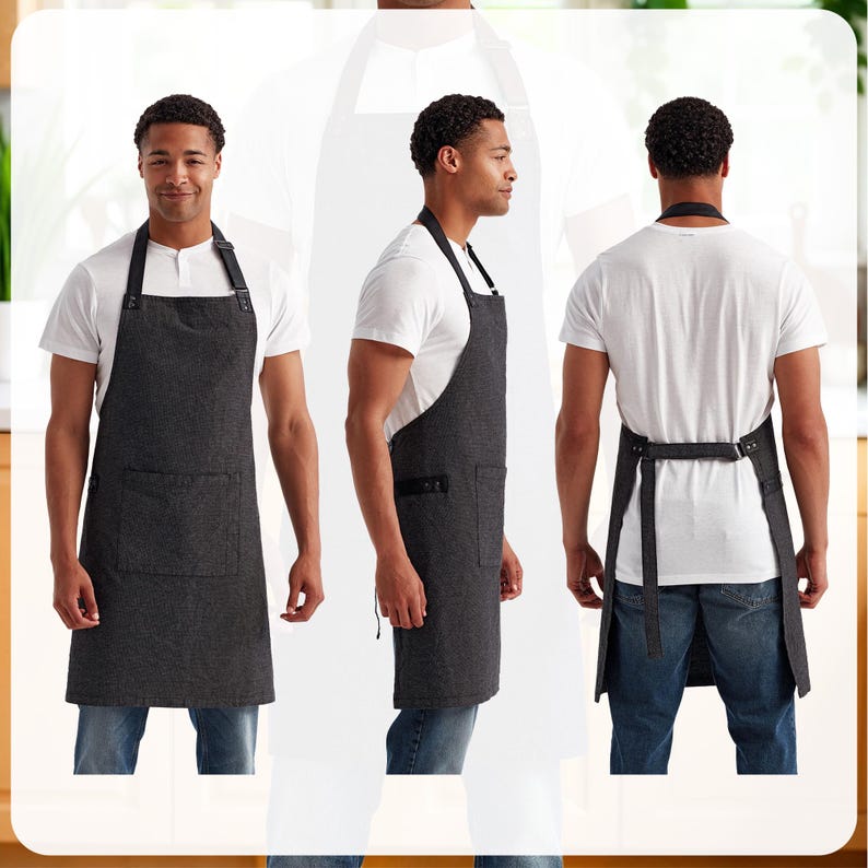 Steak House Name Apron, Personalized Est 2026 Apron, Cotton Apron with Faux Leather Straps, Custom Kitchen Apron, Cotton Bib Apron w Pocket afbeelding 4