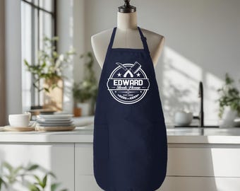 BBQ Apron With Name, Personalized Kitchen Apron, Custom Logo Apron, Apron with Pockets, Baking Apron, Kitchen Apron, Unisex Name Apron