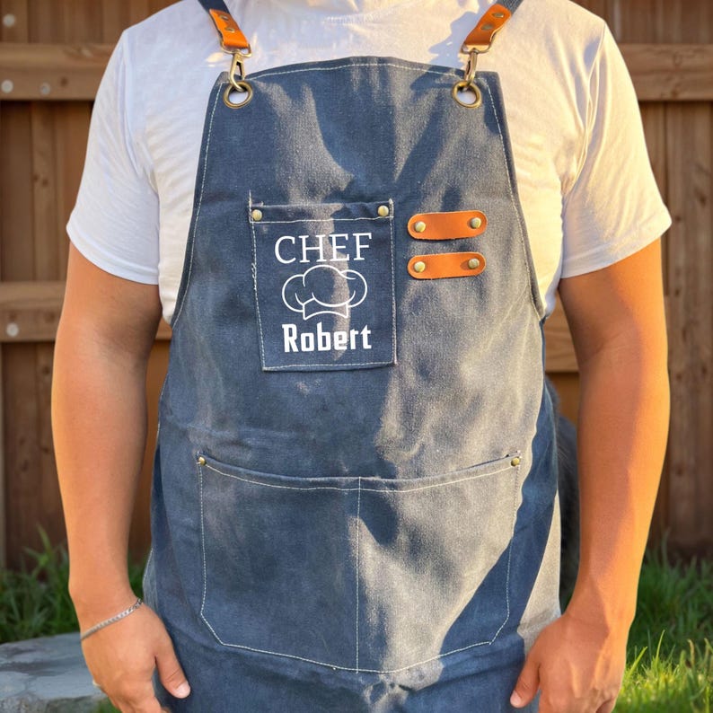 Chef Name Apron, Personalized Kitchen Apron, Canvas Cook Apron, Apron ...